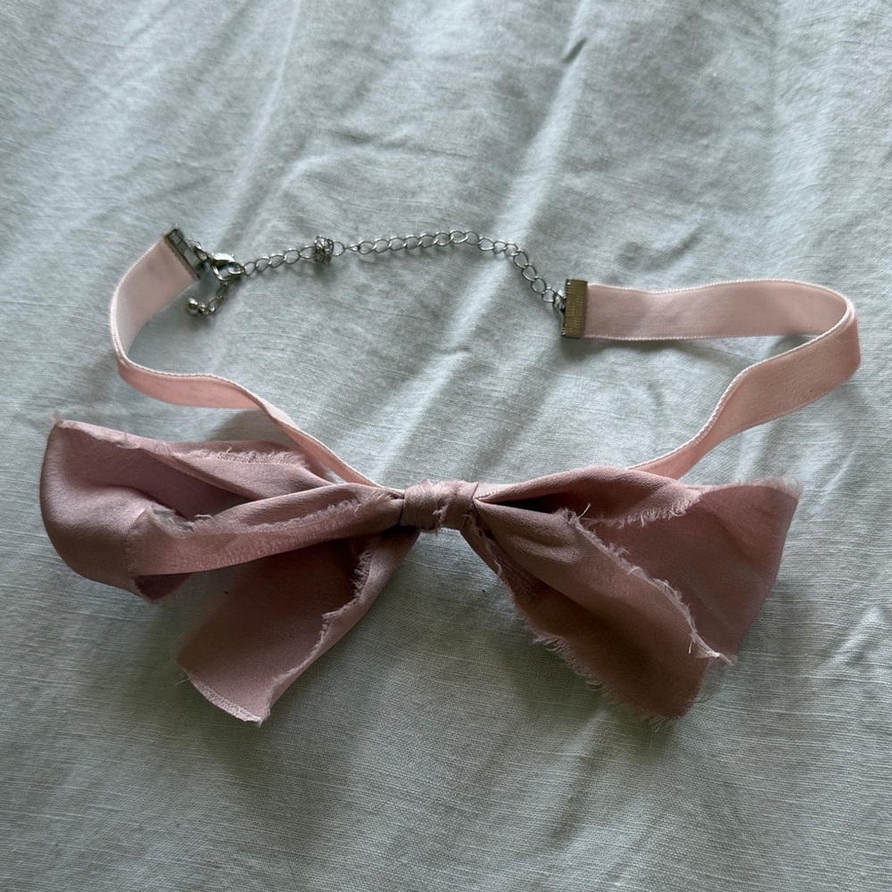 Delicate Pink Bow Choker Necklace